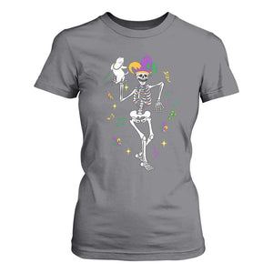 Mardi Gras Funny Jester Skeleton Dancing With Cat T Shirt For Women TS09 Charcoal Print Your Wear