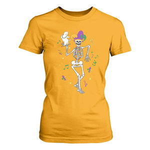 Mardi Gras Funny Jester Skeleton Dancing With Cat T Shirt For Women TS09 Gold Print Your Wear