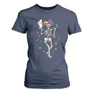 Mardi Gras Funny Jester Skeleton Dancing With Cat T Shirt For Women TS09 Navy Print Your Wear