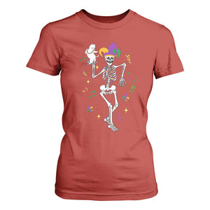 Mardi Gras Funny Jester Skeleton Dancing With Cat T Shirt For Women TS09 Red Print Your Wear