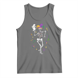 Mardi Gras Funny Jester Skeleton Dancing With Cat Tank Top TS09 Black Heather Print Your Wear