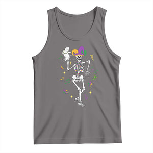 Mardi Gras Funny Jester Skeleton Dancing With Cat Tank Top TS09 Deep Heather Print Your Wear
