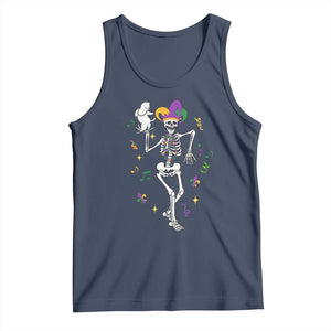 Mardi Gras Funny Jester Skeleton Dancing With Cat Tank Top TS09 Navy Print Your Wear