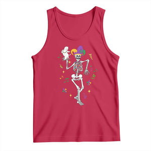 Mardi Gras Funny Jester Skeleton Dancing With Cat Tank Top TS09 Red Print Your Wear