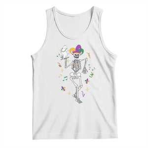 Mardi Gras Funny Jester Skeleton Dancing With Cat Tank Top TS09 White Print Your Wear
