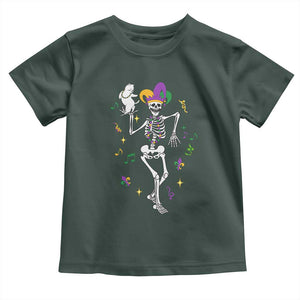 Mardi Gras Funny Jester Skeleton Dancing With Cat Toddler T Shirt TS09 Dark Forest Green Print Your Wear