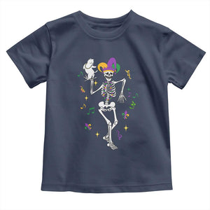 Mardi Gras Funny Jester Skeleton Dancing With Cat Toddler T Shirt TS09 Navy Print Your Wear