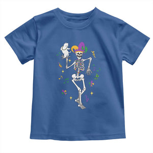 Mardi Gras Funny Jester Skeleton Dancing With Cat Toddler T Shirt TS09 Royal Blue Print Your Wear