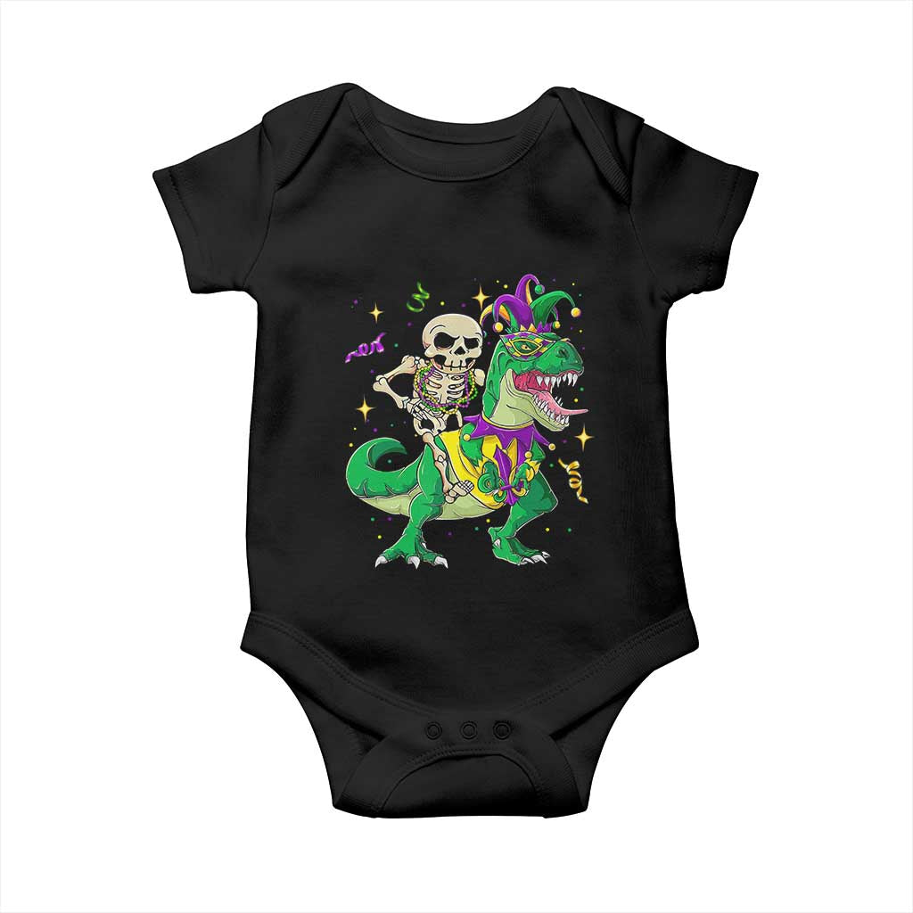 Mardi Gras Funny Skeleton On Dinosaur Jester Beads Baby Onesie TS09 Black Print Your Wear