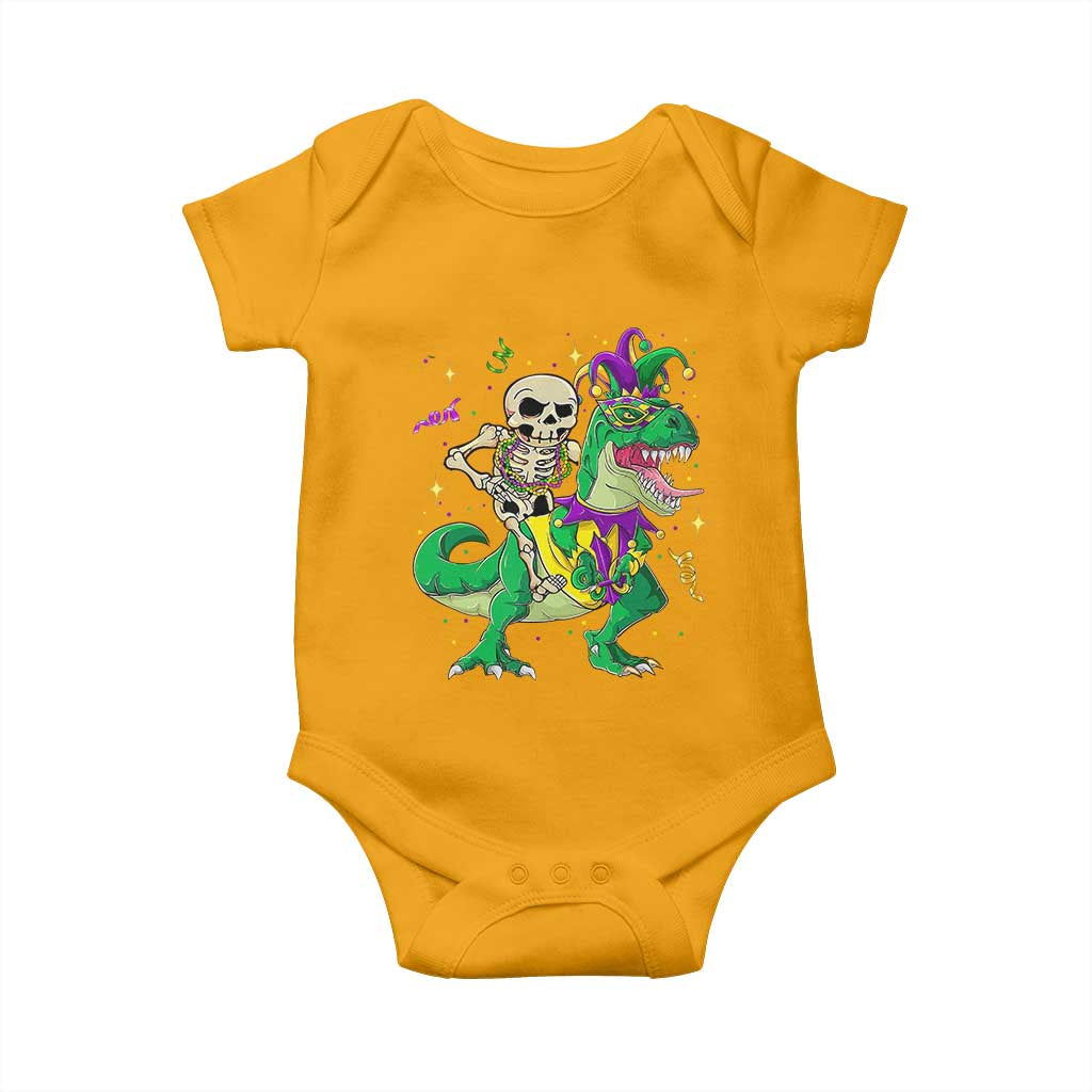 Mardi Gras Funny Skeleton On Dinosaur Jester Beads Baby Onesie TS09 Gold Print Your Wear