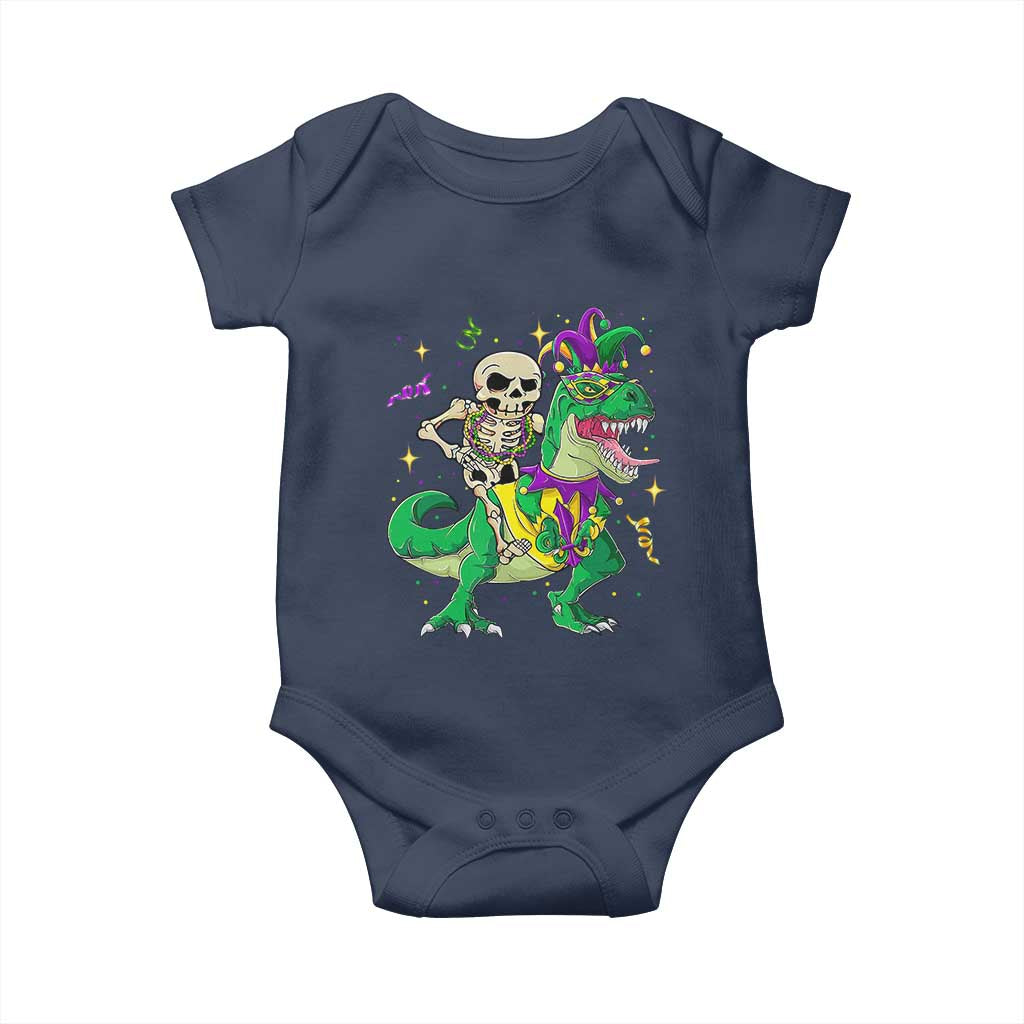 Mardi Gras Funny Skeleton On Dinosaur Jester Beads Baby Onesie TS09 Navy Print Your Wear