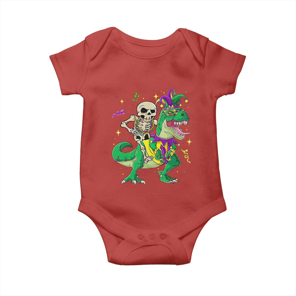 Mardi Gras Funny Skeleton On Dinosaur Jester Beads Baby Onesie TS09 Red Print Your Wear
