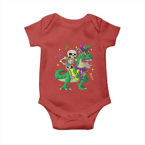Mardi Gras Funny Skeleton On Dinosaur Jester Beads Baby Onesie TS09 Red Print Your Wear