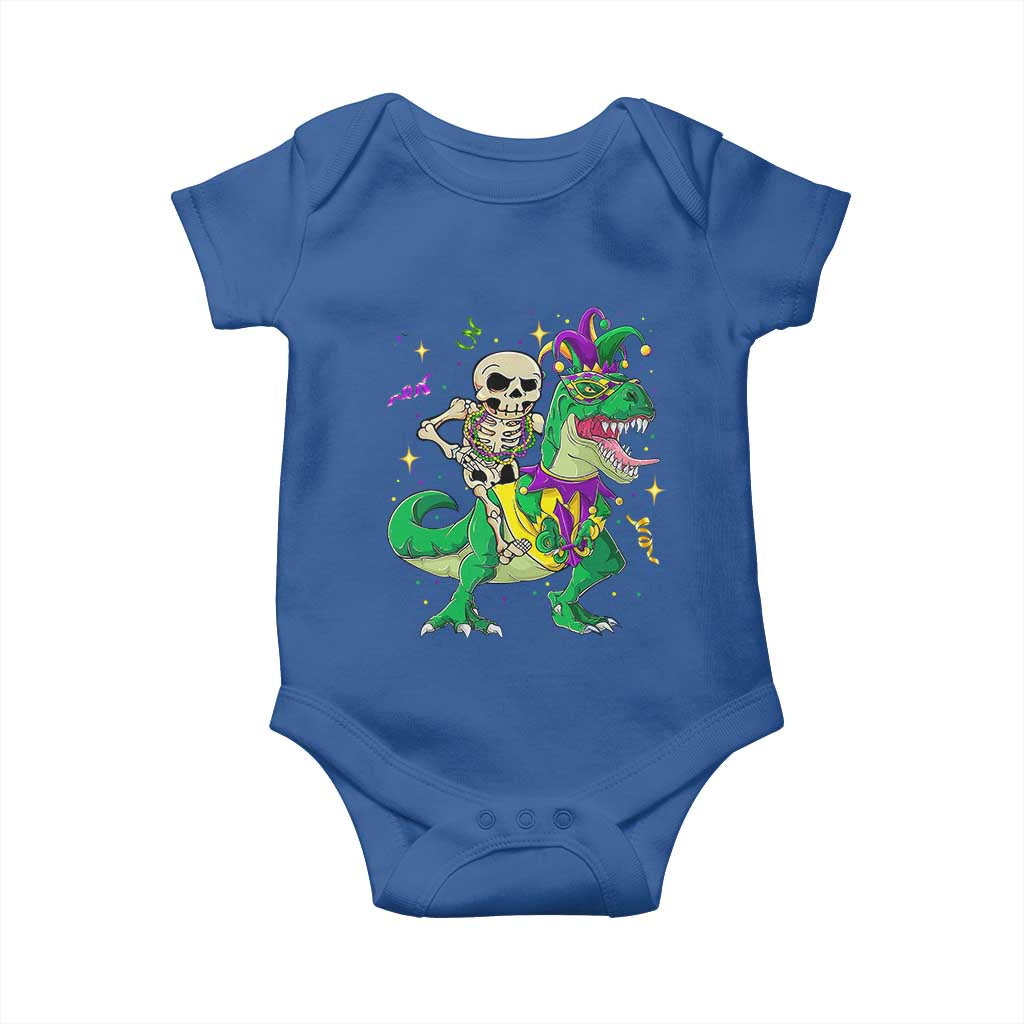 Mardi Gras Funny Skeleton On Dinosaur Jester Beads Baby Onesie TS09 Royal Blue Print Your Wear