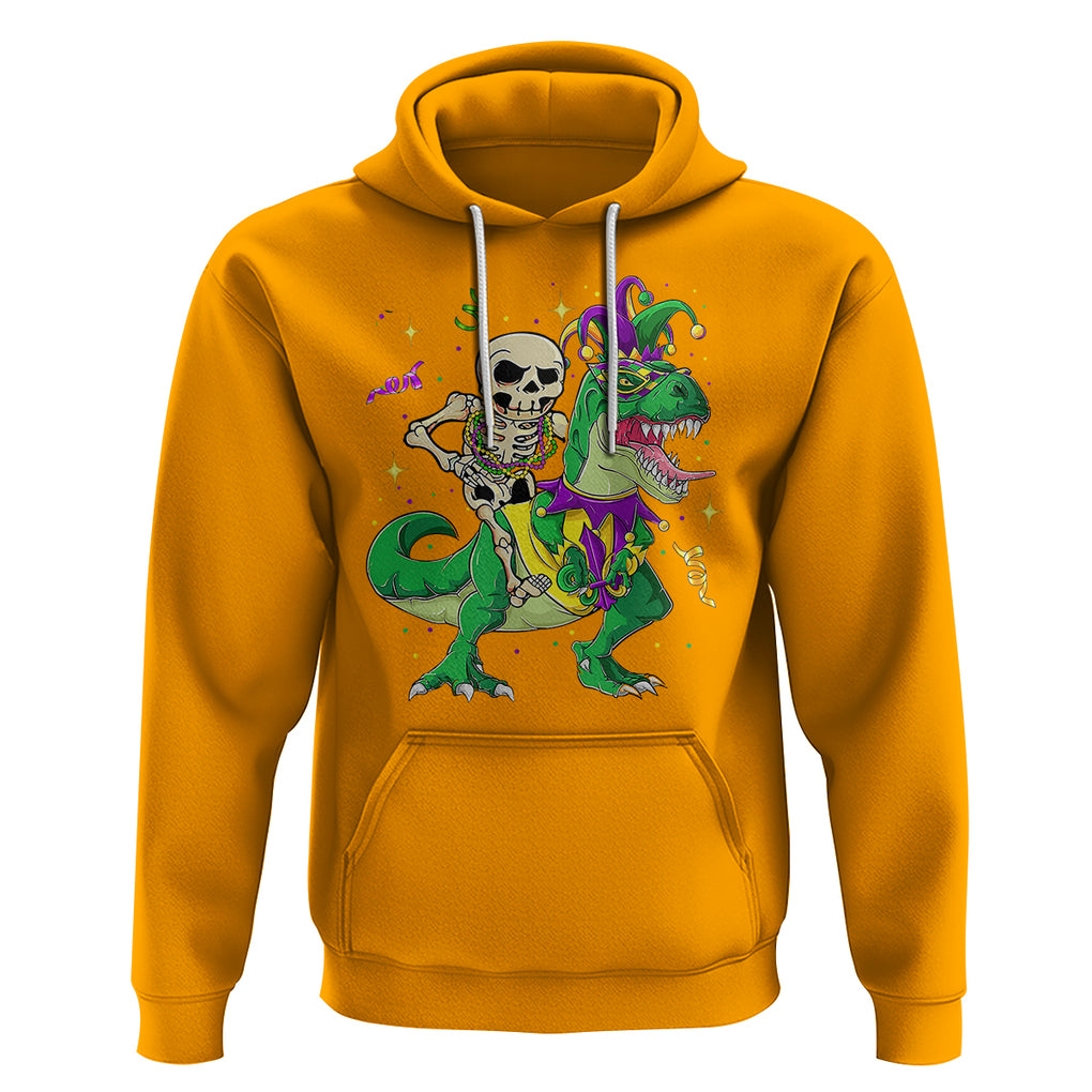 Mardi Gras Funny Skeleton On Dinosaur Jester Beads Hoodie TS09 Gold Printyourwear