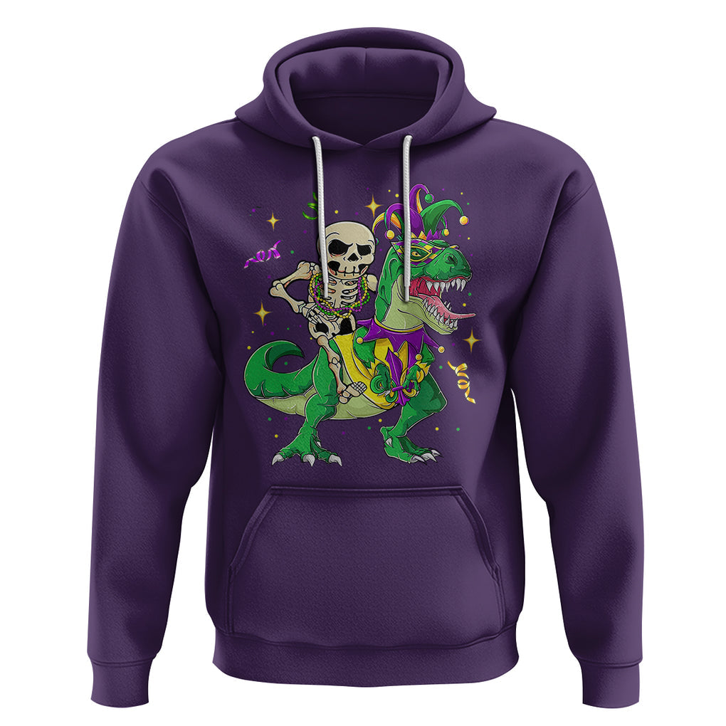 Mardi Gras Funny Skeleton On Dinosaur Jester Beads Hoodie TS09 Purple Printyourwear
