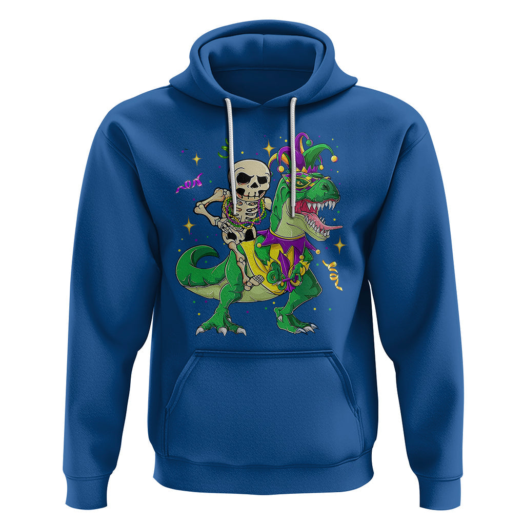 Mardi Gras Funny Skeleton On Dinosaur Jester Beads Hoodie TS09 Royal Blue Printyourwear