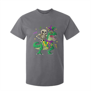 Mardi Gras Funny Skeleton On Dinosaur Jester Beads T Shirt For Kid TS09 Charcoal Print Your Wear