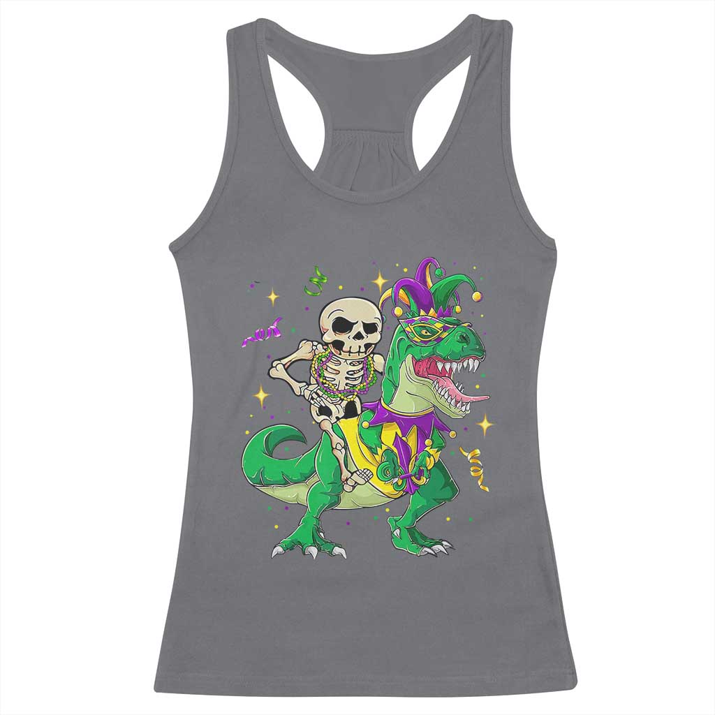 Mardi Gras Funny Skeleton On Dinosaur Jester Beads Racerback Tank Top TS09 Charcoal Print Your Wear