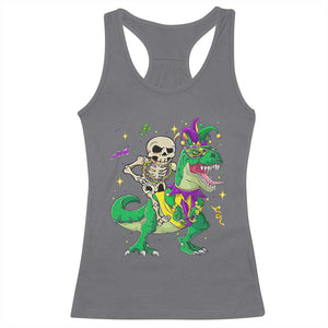 Mardi Gras Funny Skeleton On Dinosaur Jester Beads Racerback Tank Top TS09 Charcoal Print Your Wear