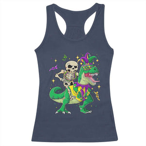 Mardi Gras Funny Skeleton On Dinosaur Jester Beads Racerback Tank Top TS09 Navy Print Your Wear