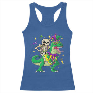 Mardi Gras Funny Skeleton On Dinosaur Jester Beads Racerback Tank Top TS09 Royal Blue Print Your Wear