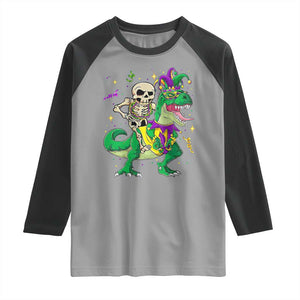 Mardi Gras Funny Skeleton On Dinosaur Jester Beads Raglan Shirt TS09 Sport Gray Black Print Your Wear