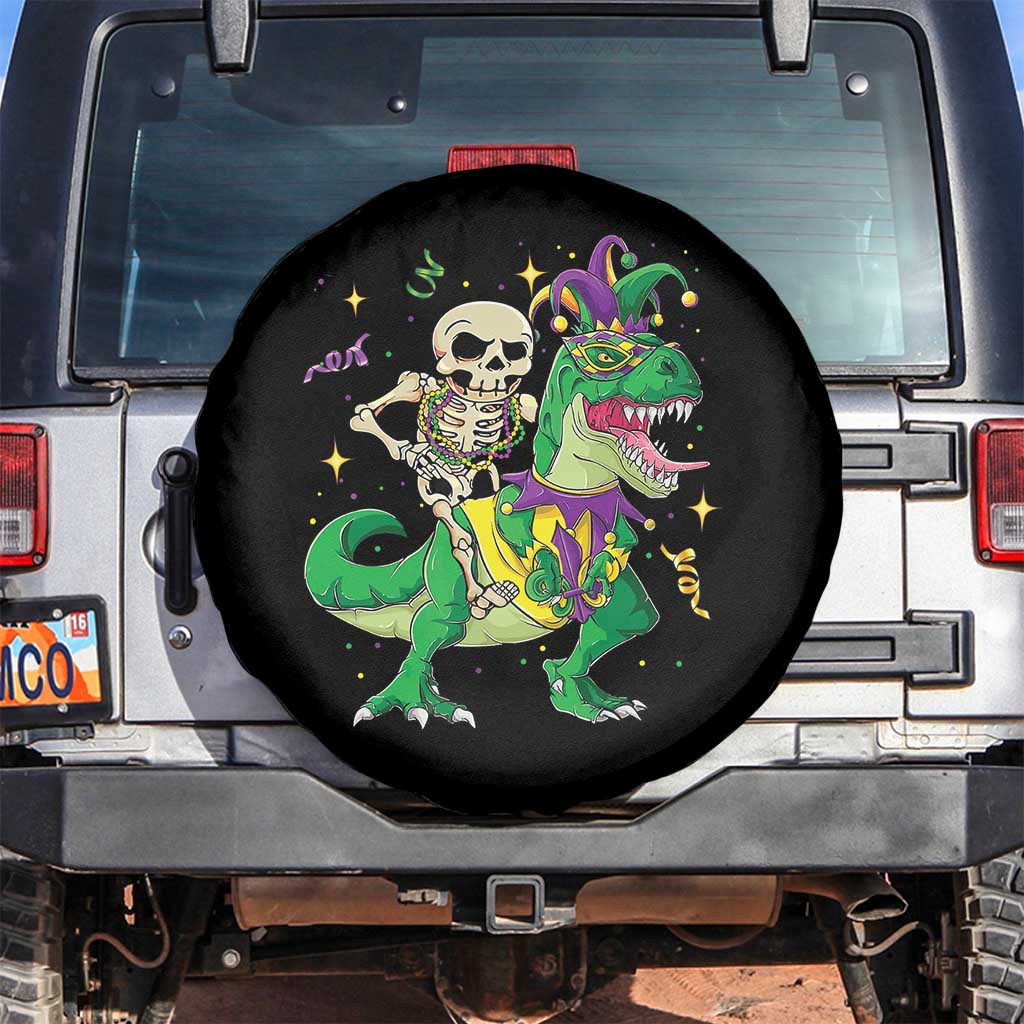 Mardi Gras Funny Skeleton On Dinosaur Jester Beads Spare Tire Cover TS09 No hole Black Print Your Wear
