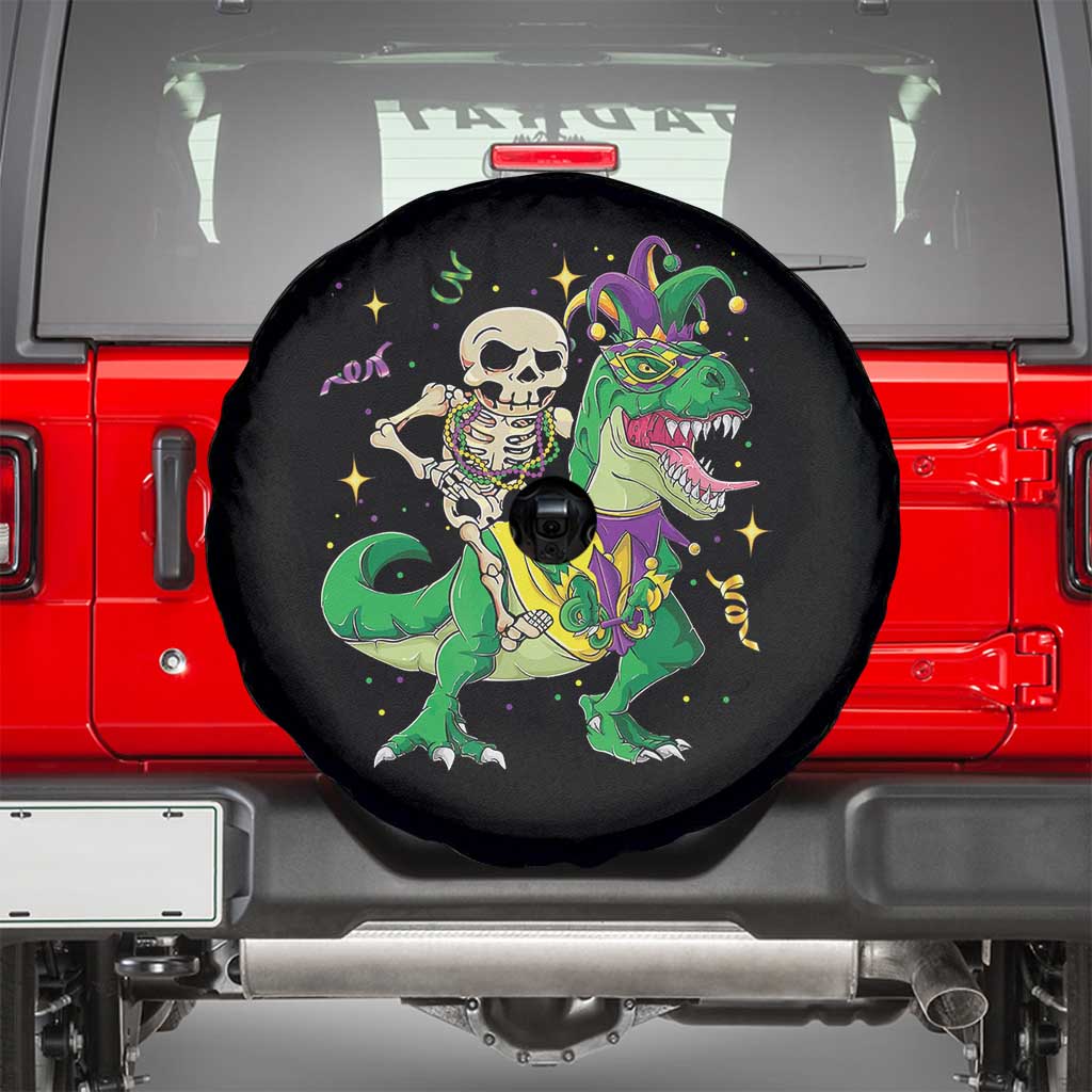 Mardi Gras Funny Skeleton On Dinosaur Jester Beads Spare Tire Cover TS09 Black Print Your Wear
