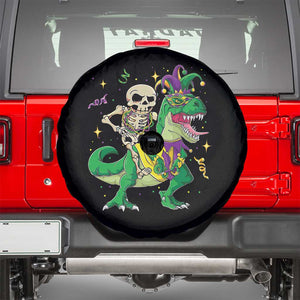 Mardi Gras Funny Skeleton On Dinosaur Jester Beads Spare Tire Cover TS09 Black Print Your Wear