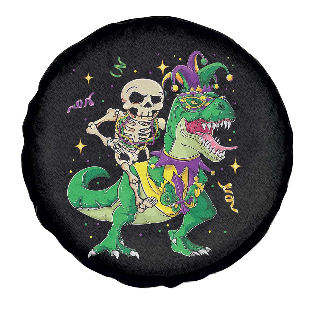 Mardi Gras Funny Skeleton On Dinosaur Jester Beads Spare Tire Cover TS09 Print Your Wear