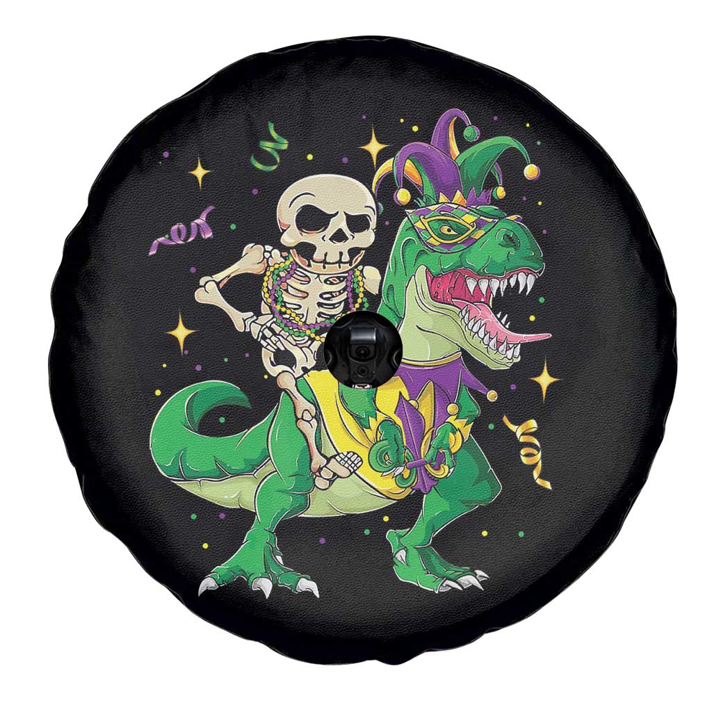 Mardi Gras Funny Skeleton On Dinosaur Jester Beads Spare Tire Cover TS09 Print Your Wear