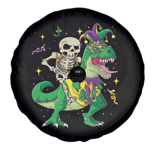 Mardi Gras Funny Skeleton On Dinosaur Jester Beads Spare Tire Cover TS09 Print Your Wear