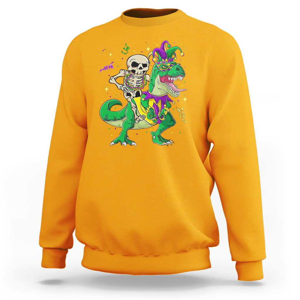 Mardi Gras Funny Skeleton On Dinosaur Jester Beads Sweatshirt TS09 Gold Printyourwear