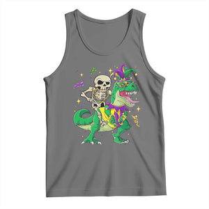 Mardi Gras Funny Skeleton On Dinosaur Jester Beads Tank Top TS09 Black Heather Print Your Wear