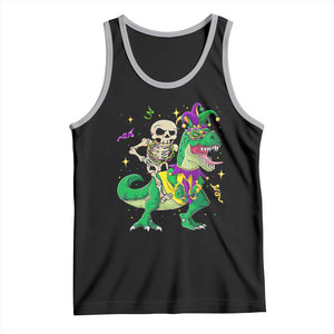 Mardi Gras Funny Skeleton On Dinosaur Jester Beads Tank Top TS09 Black Athletic Heather Print Your Wear