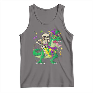 Mardi Gras Funny Skeleton On Dinosaur Jester Beads Tank Top TS09 Deep Heather Print Your Wear