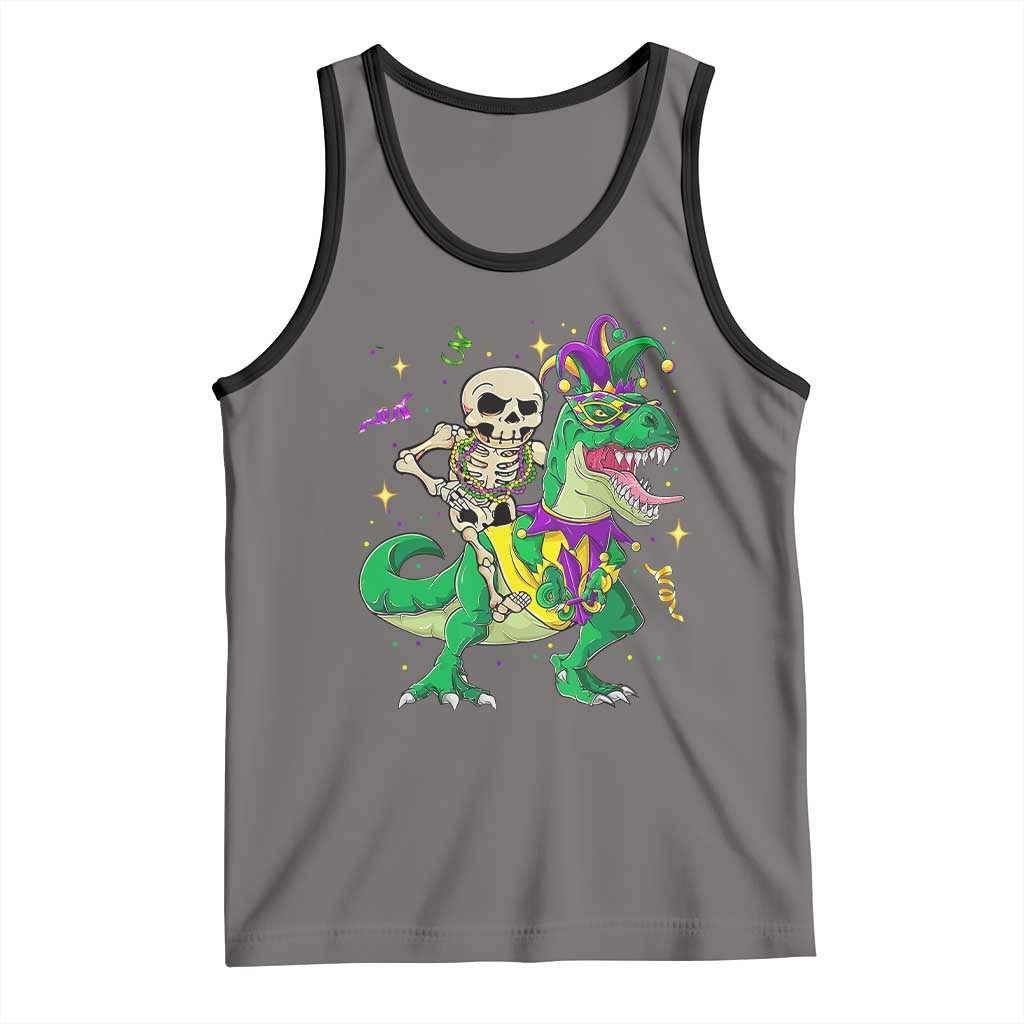 Mardi Gras Funny Skeleton On Dinosaur Jester Beads Tank Top TS09 Deep Heather Black Print Your Wear