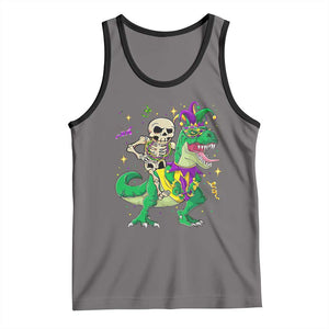 Mardi Gras Funny Skeleton On Dinosaur Jester Beads Tank Top TS09 Deep Heather Black Print Your Wear