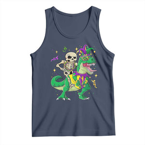 Mardi Gras Funny Skeleton On Dinosaur Jester Beads Tank Top TS09 Navy Print Your Wear