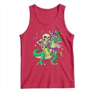 Mardi Gras Funny Skeleton On Dinosaur Jester Beads Tank Top TS09 Red Print Your Wear