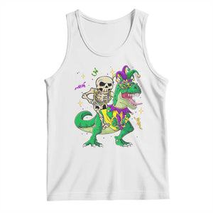 Mardi Gras Funny Skeleton On Dinosaur Jester Beads Tank Top TS09 White Print Your Wear