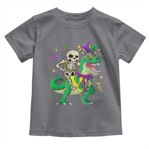 Mardi Gras Funny Skeleton On Dinosaur Jester Beads Toddler T Shirt TS09 Charcoal Print Your Wear