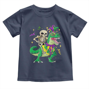 Mardi Gras Funny Skeleton On Dinosaur Jester Beads Toddler T Shirt TS09 Navy Print Your Wear