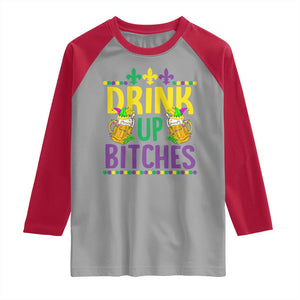 Mardi Gras Raglan Shirt Drink Up Bitch Funny Drinking Team TS09 Sport Gray Red Print Your Wear