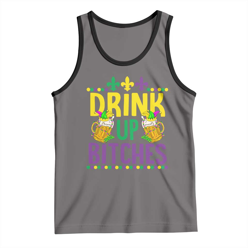 Mardi Gras Tank Top Drink Up Bitch Funny Drinking Team TS09 Deep Heather Black Print Your Wear