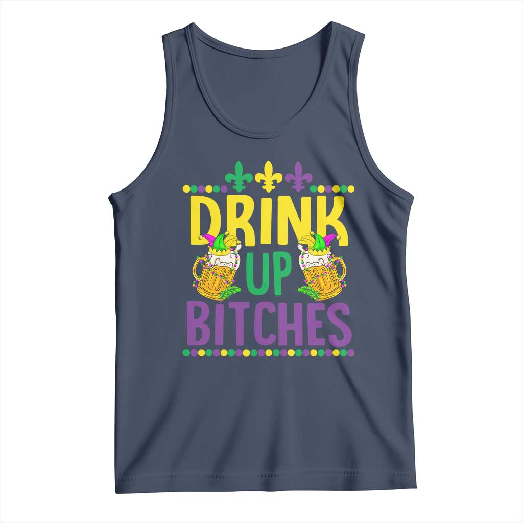 Mardi Gras Tank Top Drink Up Bitch Funny Drinking Team TS09 Navy Print Your Wear