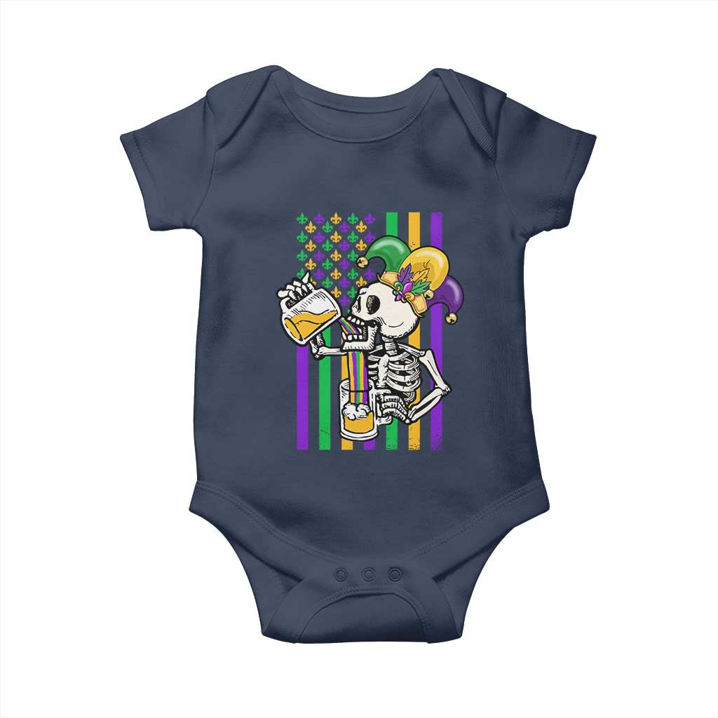 Mardi Gras Beer Lover American Flag Fat Tuesday Parade Baby Onesie TS09 Navy Print Your Wear