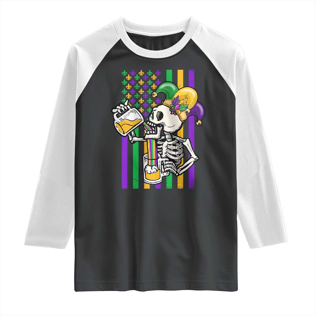 Mardi Gras Beer Lover American Flag Fat Tuesday Parade Raglan Shirt TS09 Black White Print Your Wear