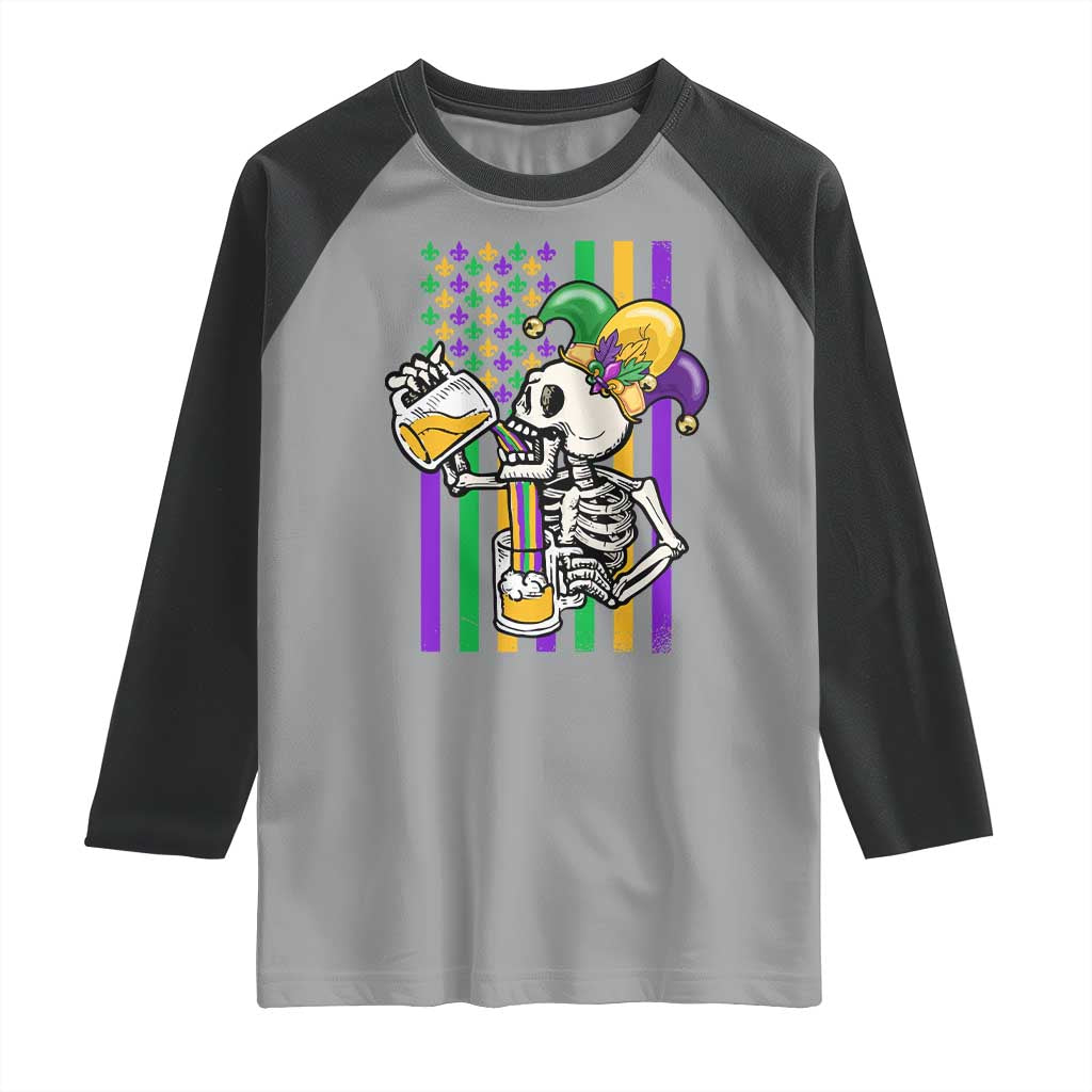 Mardi Gras Beer Lover American Flag Fat Tuesday Parade Raglan Shirt TS09 Sport Gray Black Print Your Wear